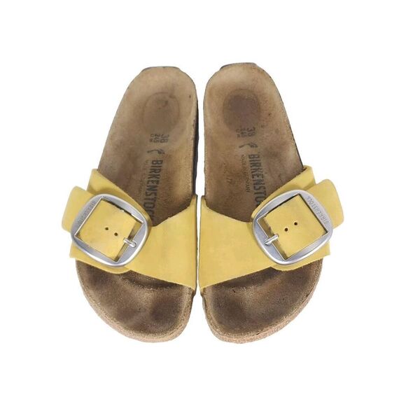 Birkenstock Women's Madrid Big Buckle EU 38 US 7 Yellow Nubuck Slide Sandals - Picture 1 of 16